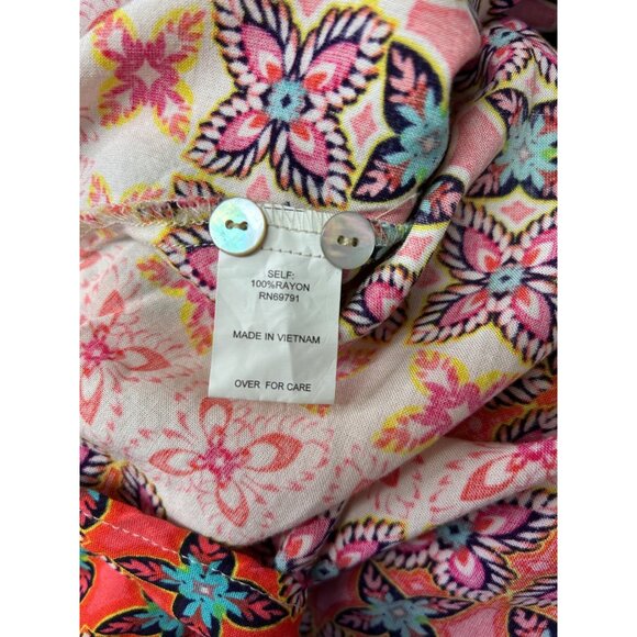 Figueroa & Flower Womens Boho Floral Top PL 100% Rayon Multicolor Tie Front - Picture 5 of 8